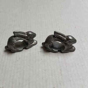 Silver Pewter Rabbits Napkin Ring Holders Set Of 2 Easter Decor Gift Bunny